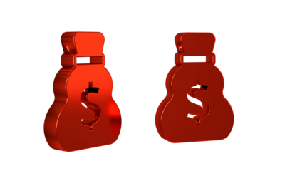 Red Old money bag icon isolated on transparent background. Cash Banking currency sign.