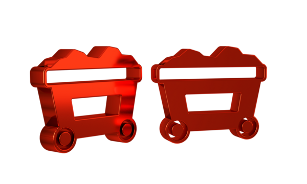 Red Mine cart with gold icon isolated on transparent background.