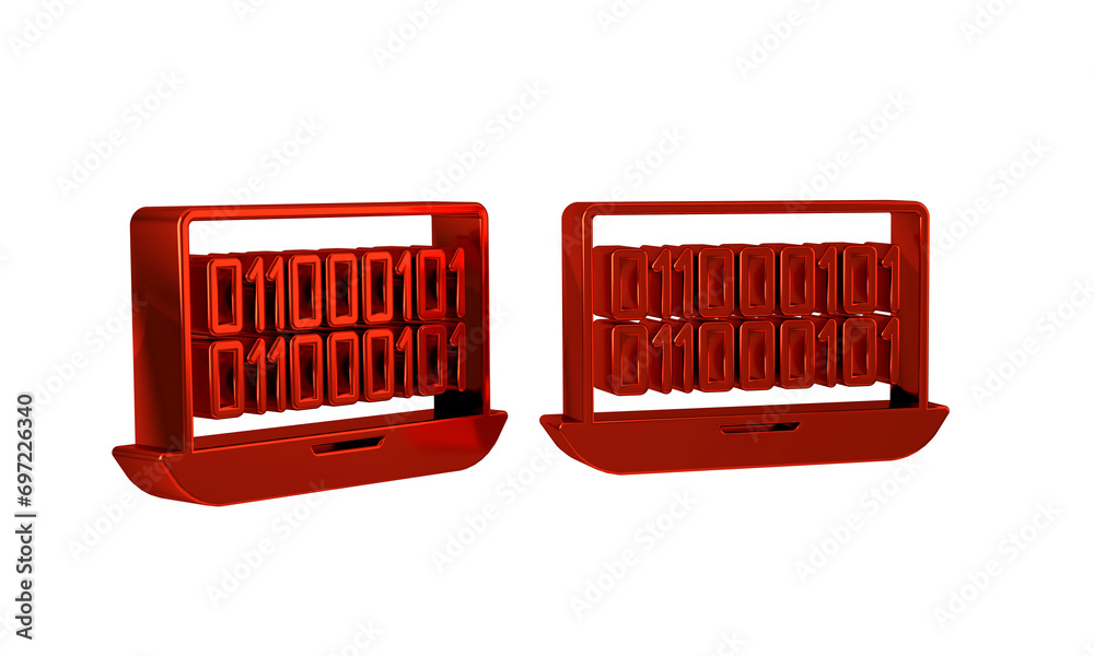 Poster red binary code icon isolated on transparent background.