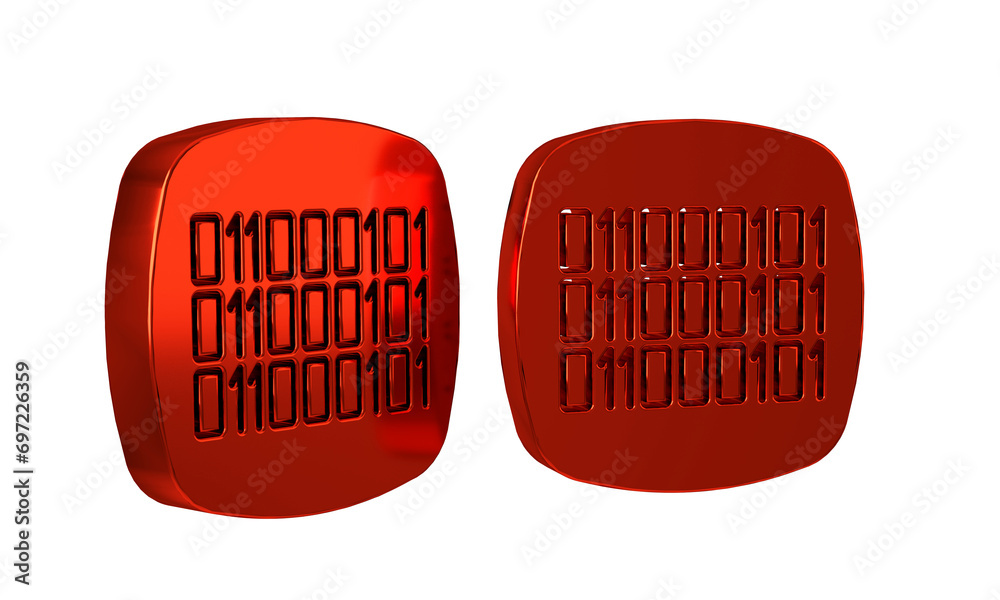 Poster red binary code icon isolated on transparent background.