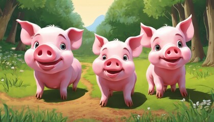 Three pigs standing on a dirt road