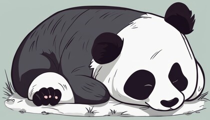 A cartoon panda bear sleeping on the grass