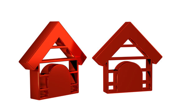 Red Dog house icon isolated on transparent background. Dog kennel.