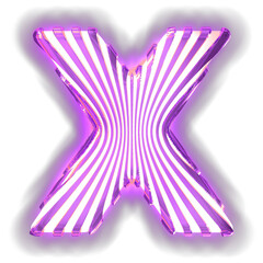 White symbol with ultra thin luminous purple vertical straps. letter x