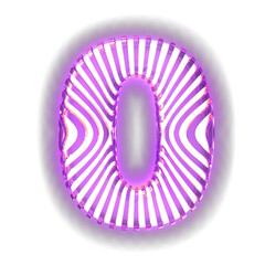 White symbol with ultra thin luminous purple vertical straps. number 0