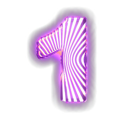 White symbol with ultra thin luminous purple vertical straps. number 1