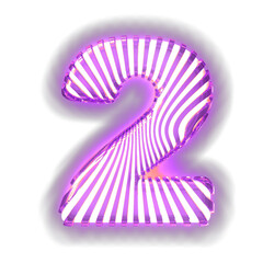 White symbol with ultra thin luminous purple vertical straps. number 2