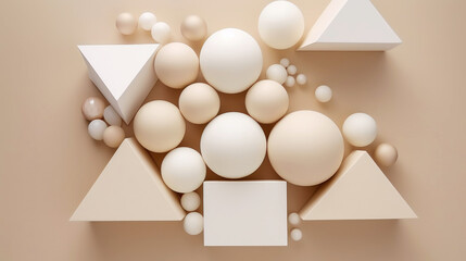 3d smooth different shapes. Abstract geometric background. Pastel beige colour palette. Aesthetic concept. Generative AI