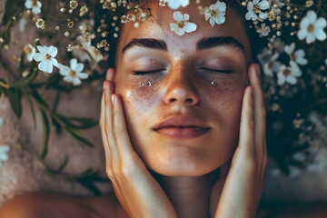 woman in spa salon, woman in salon, woman in spa, portrait of a woman with a flower