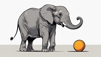 Fototapeta premium A cartoon elephant playing with a ball