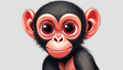 A cartoon monkey with big eyes and a smile - obrazy, fototapety, plakaty