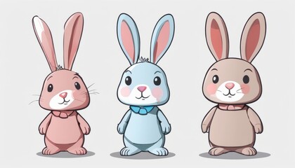 Three cute bunny rabbits with different colors