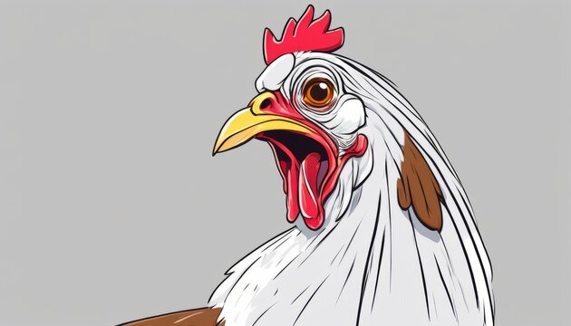 A cartoon rooster with a red head and yellow beak