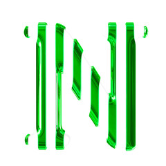 White symbol with thin green vertical straps. letter n