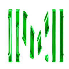 White symbol with thin green vertical straps. letter m