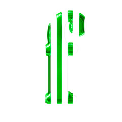 White symbol with thin green vertical straps. letter f