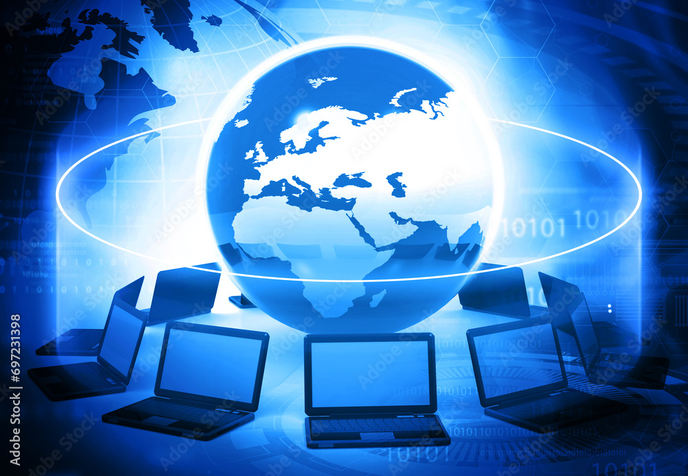 Poster global computer networking. 3d illustration.