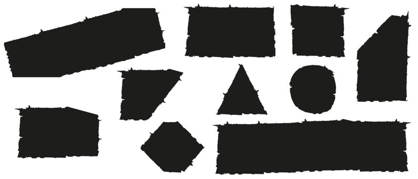 Set trendy Torn paper sheets with sharp edges isolated transparent background. Black Ripped papper pieces collection on white. Vector illustration can used postcard and banner design.