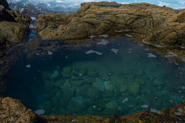 Beautiful landscape with turquoise water. Unspoilt natural pools Aguas Verdes, Fuerteventura island.