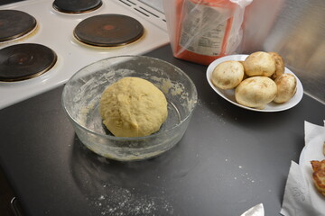 Home baking, home cooking, pie dough making, homemade dough in a beautiful metal kitchen.