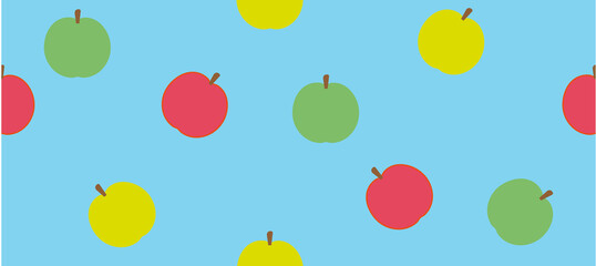 seamless pattern with apples on a blue background, template for wallpaper, cover, packaging, fabric