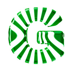 White symbol with green thin vertical straps. letter g