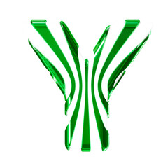 White symbol with green thin vertical straps. letter y