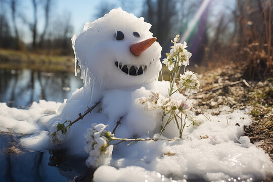 Melting snowman, global warming concept
