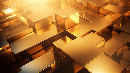 3d gold geometry abstract background illuminated metal - obrazy, fototapety, plakaty