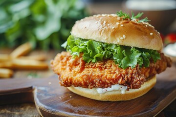 Satisfy Your Spice Cravings: Experience the Kick in Every Bite with Our Spicy Chicken Sandwich - Crispy Chicken Fillet, Spiced to Perfection, Nestled in a Bun with Fresh Lettuce, Tomato, and Mayo