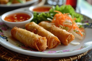 Crispy Delight: Savor the Irresistible Charm of Spring Rolls - Golden and Crunchy Rolls Filled with a Medley of Vegetables, a Culinary Masterpiece of Asian Cuisine