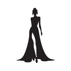 Glamorous City Lights: Silhouette of a Well-Dressed Lady - A Lady in Evening Wear Strikes a Pose, Creating a Bold Silhouette Against the Glittering Lights of the Evening Urban Skyline.
