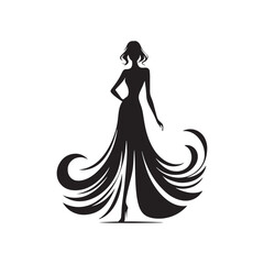 Well-Dressed Woman Silhouette: Stylish Soiree - A Lady in Elegant Evening Attire, Creating a Bold Silhouette Against the Twilight Sky, Radiating Evening Glamour and Modern Elegance.
