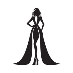 Evening Glam Silhouette: Well-Dressed Woman - A Lady in Glamorous Evening Wear Casts a Striking Silhouette Against the Night Sky, Emanating Evening Glamour and Sophistication.
