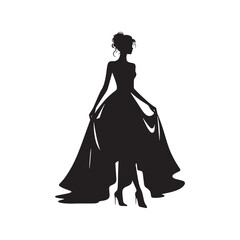 Well-Dressed Woman Silhouette: Fashionable Evening - A Lady in Evening Wear Stands in Graceful Silhouette, Her Form Enhanced by the Shimmering Lights of the Cityscape Behind Her.
