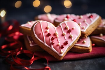 Glazed heart-shaped cookies for Valentine's Day