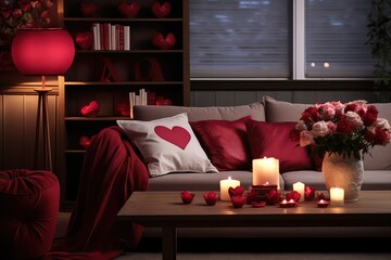 The interior of a room decorated for Valentine's Day - obrazy, fototapety, plakaty