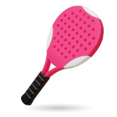3d realistic pink paddle tennis racket on white background. Vector illustration. Padel tennis racket sport equipment - obrazy, fototapety, plakaty