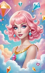 Portrait of a beautiful young woman with diamonds in the sky