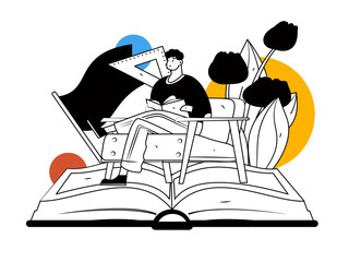 Character reading quietly vector concept operation hand drawn illustration
