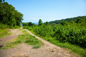 On the path to Virgin Beach or White Sand Beach in Karangasem, Bali, Indonesia