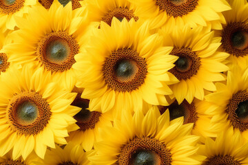 Obraz premium Sunflower natural background, Sunflower blooming, Sunflower oil improves skin health and promote cell regeneration