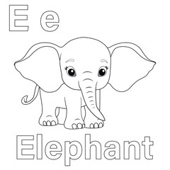 Fototapeta premium ABC alphabet tracing practice worksheet. Letter E for Elephant coloring pages vector illustration.