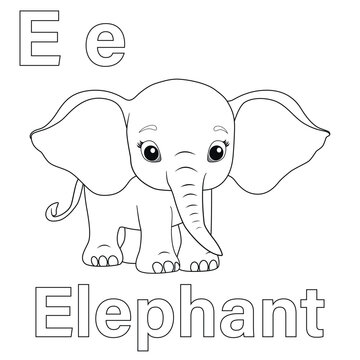 ABC alphabet tracing practice worksheet. Letter E for Elephant coloring pages vector illustration.