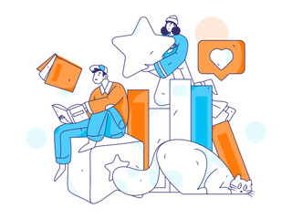 Character reading quietly vector concept operation hand drawn illustration
