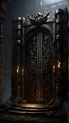 A towering, obsidian gate looms before you, its intricate carvings and glowing runes hinting at the powerful PC components that lie beyond.