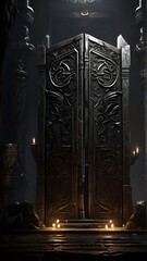 A towering, obsidian gate looms before you, its intricate carvings and glowing runes hinting at the powerful PC components that lie beyond.