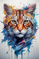 a portrait painting of a wild cat