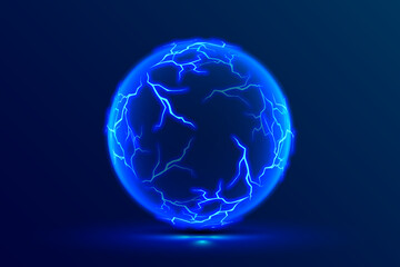 Fototapeta na wymiar Power ring. Plasma sphere. Thunderbolt electricity lightning effect. Electric ball lightning. Round electric shock.