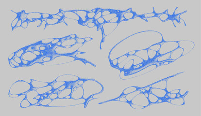 Brutalism 3D graphic. Retro futuristic aesthetic elements, geometry wireframe shapes and grids. Trendy abstract bitmap, halftone graphic. Vector set